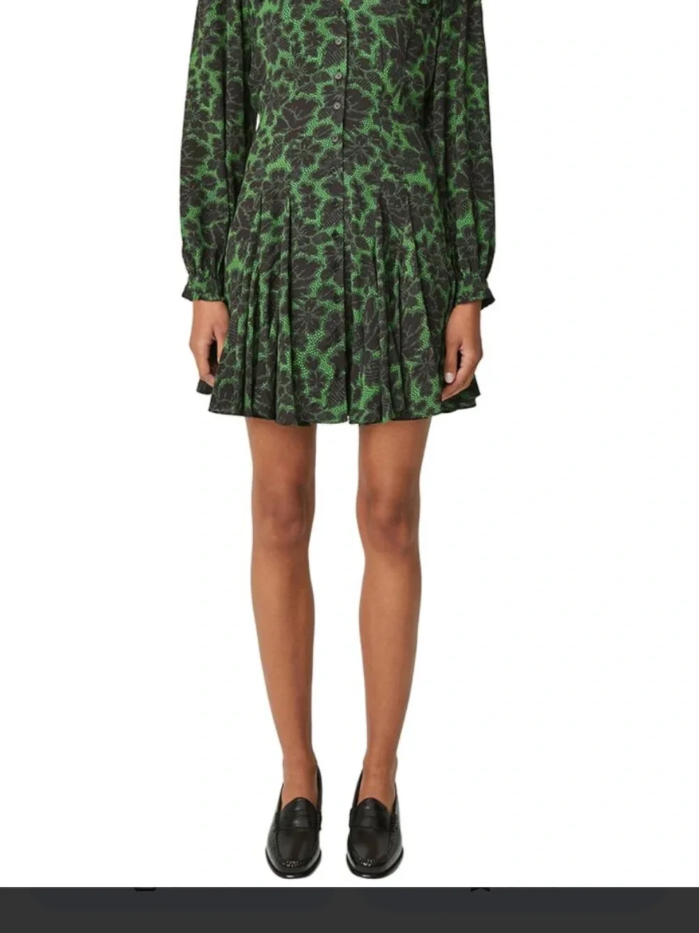 RHODE Green Printed V-Neck Long Sleeve Mini Dress; Wendy Dress - Picture 3 of 5